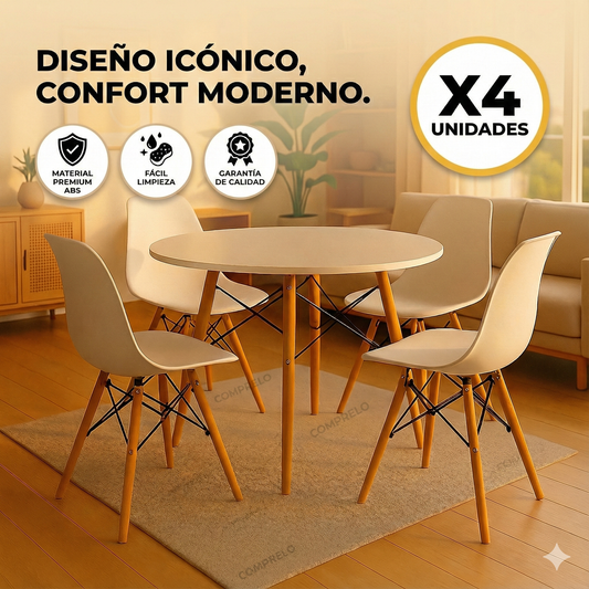Kit x 4 Sillas Eames Clásicas: Diseño Icónico, Comodidad Versátil para su Hogar y Oficina